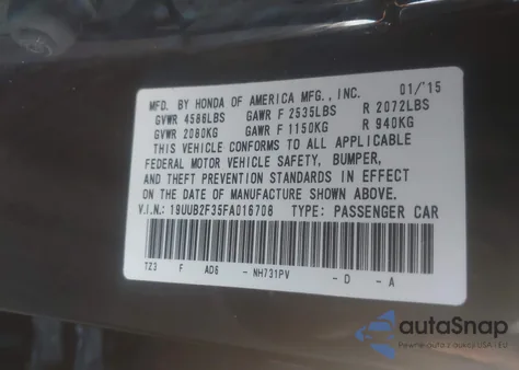 2015 Acura Tlx V6 z USA, uszkodzony, nr VIN 19UUB2F35FA016708